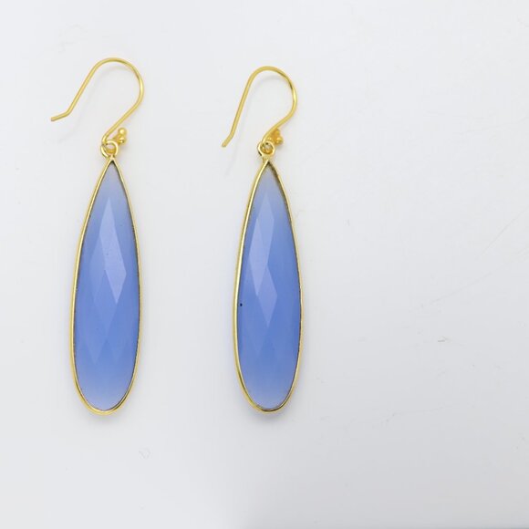 Blue Dangle Earrings Sterling Silver chalcedony Chandelier Earring - Picture 3 of 8